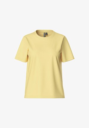 Gul kortärmad t-shirt i mjukt tyg, med rund halsringning och enkel, ren design utan mönster eller utsmyckningar.