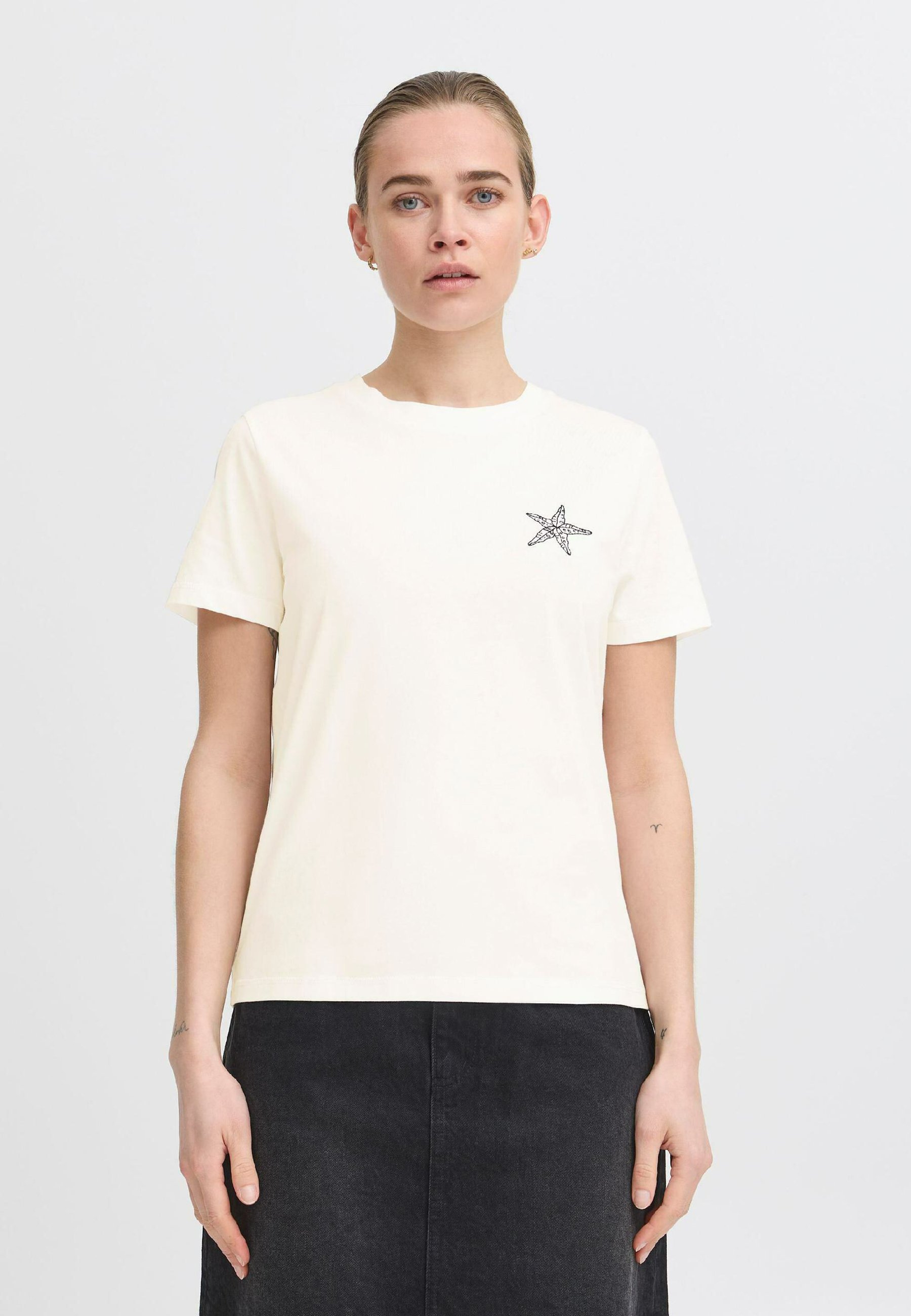 売れ筋商品|||イチ Tシャツ レディース トップス CAMINO - Print T-shirt - cloud dancer w black イチ レディース Tシャツ トップス CAMINO - Print T-shirt
