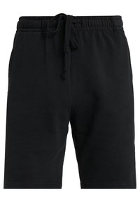 Černé bavlněné šortky s elastickým pasem a šňůrkou. Mají uvolněný střih a hladkou strukturu, vhodné pro každodenní nošení.