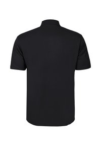 Musta, lyhythihainen poolopaita, jossa on kaulus, valmistettu sileästä puuvillamateriaalista. Paita on yksinkertaisella muotoilulla, eikä siinä ole näkyviä kuvioita tai koristeita.