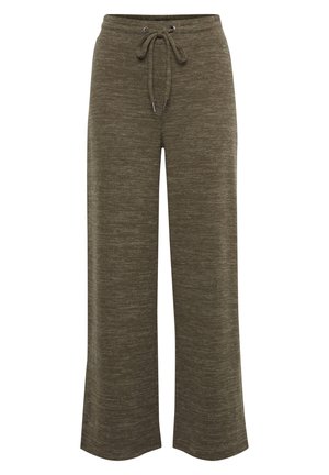 Zijde broek in olijfgroen, gemaakt van een gemêleerde gebreide stof. Beschikt over een verstelbare tailleband en een ontspannen pasvorm voor comfort.