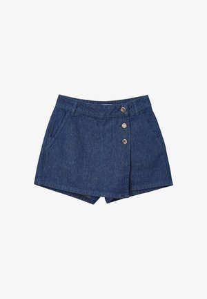 Jeansshorts in einem dunkelblauen Farbton, mit vorderem Knopfverschluss und zwei seitlichen Taschen. Der Saum ist gerade geschnitten und sorgt für eine strukturierte Form.