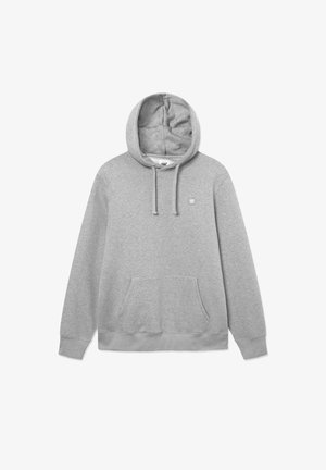 Pelēks kokvilnas džemperis ar priekšējo kabatu, regulējamu kapuci un mazu logo krūtīs. Mīksta tekstūra un brīva piegriezuma.