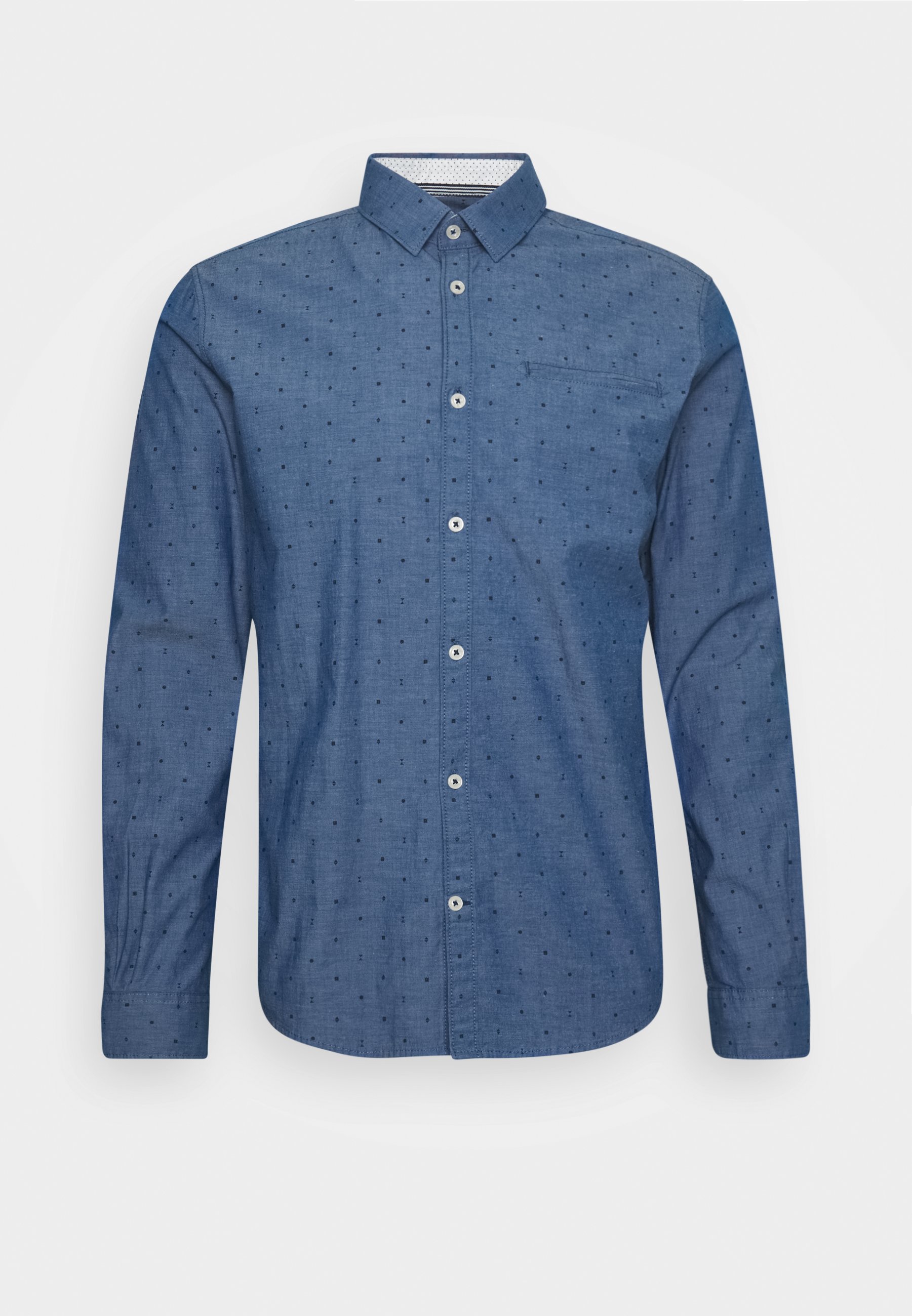 TOM TAILOR FITTED PRINTED GEOMETRIC Skjorte blue navy TOM TAILOR DOBBY - Skjorte - white / structure blue