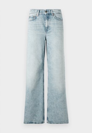 Light blue wide-leg jeans made of denim, featuring a high waist, cropped hem, and a soft texture with faded detailing.