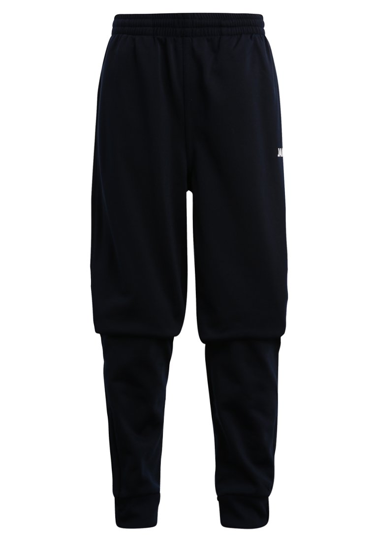 Schwarze Sweatpants mit einem elastischen Bund, tailliertem Bein Design und weißem Logodetail am linken Oberschenkel. Weicher Stoff.