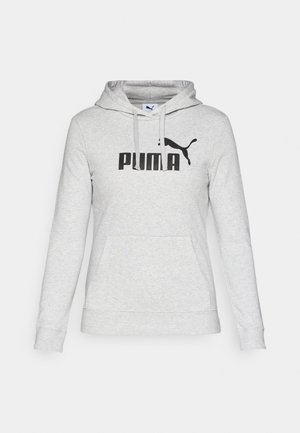 Pelēks kapucēts džemperis, kas izgatavots no mīkstas auduma, ar lielu melnu "PUMA" logo un kangoru kabatu priekšā. Garas piedurknes.