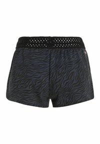 Zwarte shorts met een subtiele zebraprint, voorzien van een textuur gehaakte tailleband en een comfortabele pasvorm.
