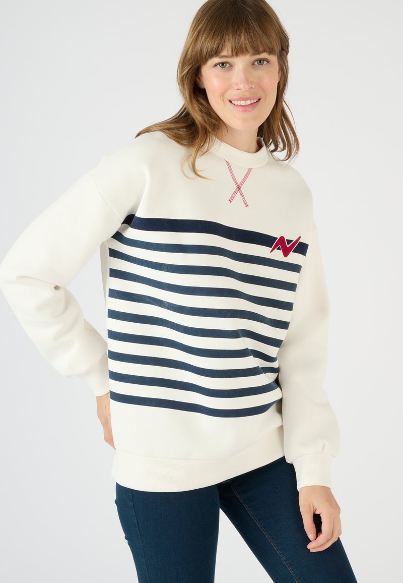 Sweat Pull Femme Crew Clothing – Blanc Rayé, Taille UK 14 – Très Bon état
