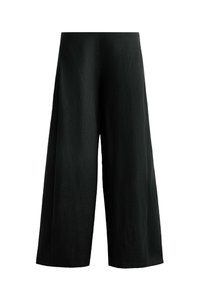 LINEN WIDE-LEG SLIT - Hlače - black