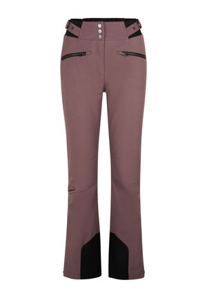 Skihosen in Mauve mit einem schwarzen unteren Akzent. Mit einem Reißverschluss vorne, verstellbarem Bund und schmalem Bein mit leichtem Schlag.