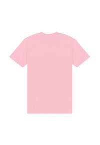 Helles rosa Baumwoll-T-Shirt mit rundem Ausschnitt und kurzen Ärmeln. Keine sichtbaren Logos oder Muster, mit einer einfachen und glatten Textur.