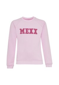 Hellrosa Sweatshirt mit rundem Ausschnitt, gerippten Bündchen und leicht taillierter Passform. Mit glitzernden "MEXX"-Buchstaben auf der Vorderseite.