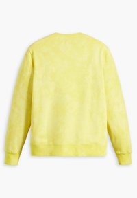 Geel tie-dye sweatshirt met lange mouwen, geribbelde manchetten, ronde hals en zachte textuur. Geen zichtbare logo's of patronen op de achterkant.