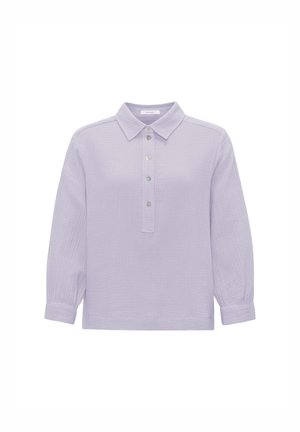 Lichtpaarse overhemd met lange mouwen en een button-down kraag, met een textuurstof en een voorflap met vijf knopen.