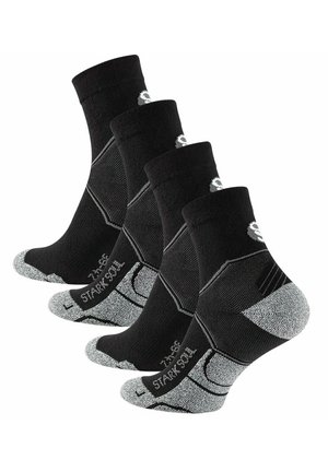 Schwarze Baumwoll-Sportsocken im Viererpack, mit verstärkten Fersen und Zehen, grauen Akzenten und einem gerippten Bündchen für einen sicheren Sitz.