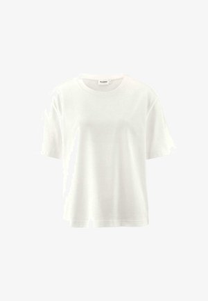 Witte katoenen t-shirt met een losse pasvorm, korte mouwen en een ronde hals. Glad uiterlijk en geen zichtbare patronen of accenten.