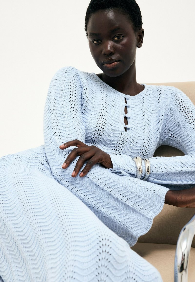 na-kd knitted dress CROCHET MAXI - Maxi dress - light blue long maxi skirts