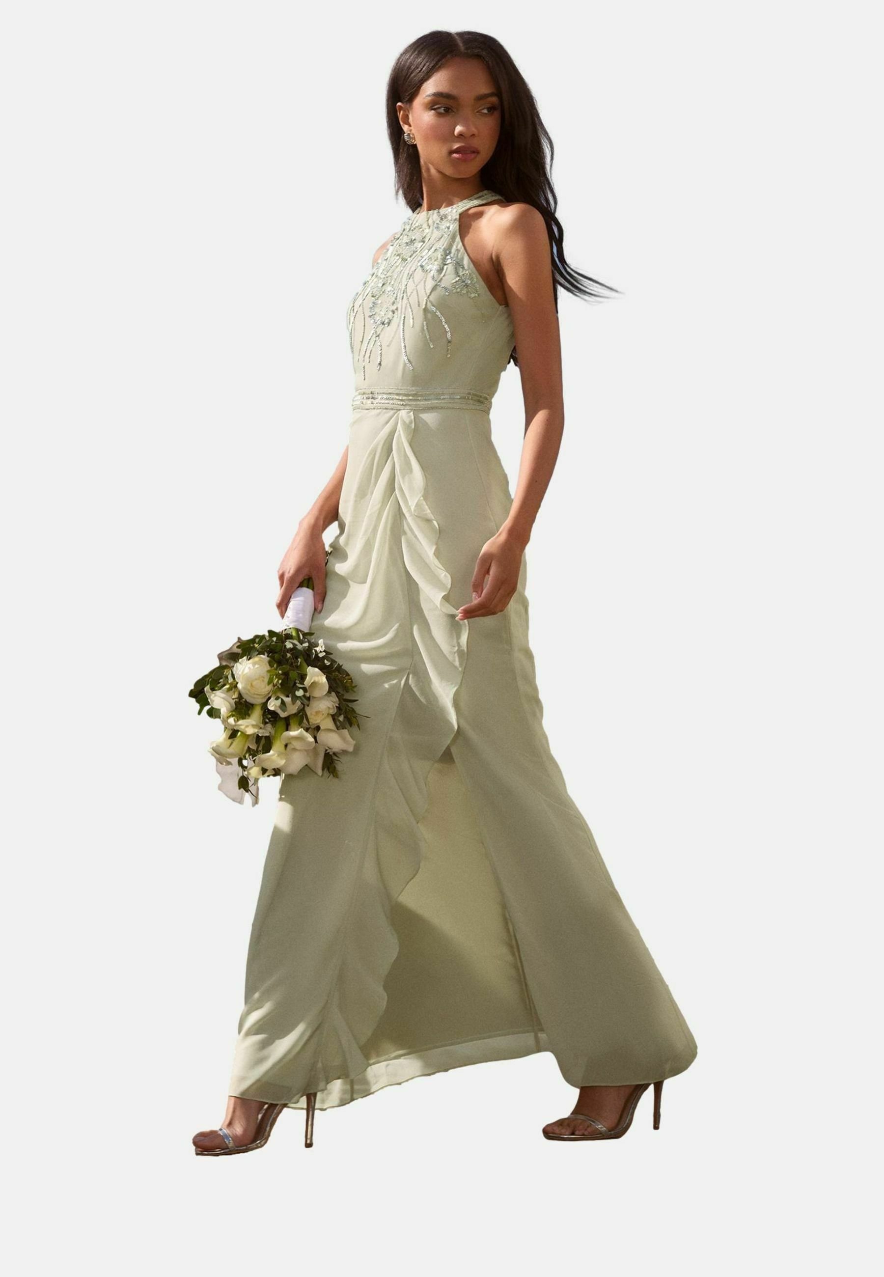 Lipsy EMBELLISHED RUFFLE FRONT HALTER - Abiti per occasioni speciali - sage  green/verde