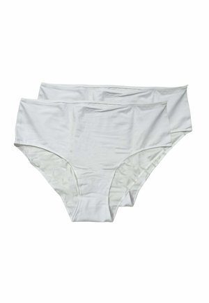 Set di biancheria intima in cotone bianco composto da due pezzi. Presentano una texture liscia e leggera e un design classico a slip con elastici in vita.