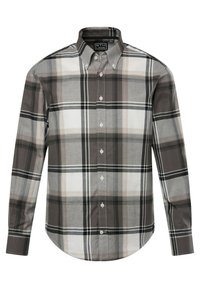 Camicia a maniche lunghe con bottoni in un modello a quadretti grigio e bianco. Presenta un colletto all'italiana, una vestibilità classica e bottoni bianchi. Tessuto in cotone morbido.