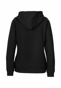 Svart hoodie med dragsko i huvan, ribbad mudd och en elegant, enkel design. Tillverkad av mjukt, texturerat tyg med en avslappnad passform.