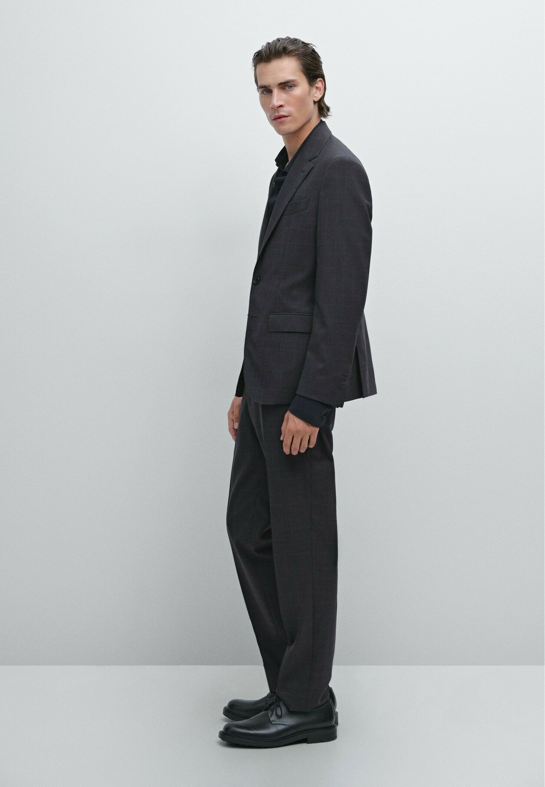 【Massimo Dutti】Check print suit trousers Massimo Dutti Checked Wide-Leg Trousers in Grey — UFO No More