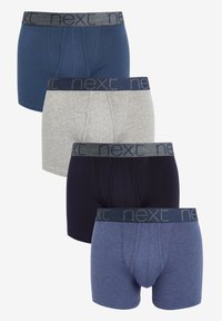 Četiri para bokserica u mornarskoj, sivoj, tamnoplavoj i svijetloplavoj boji. Pamuk s elastičnim pojasom, sa "next" logom.