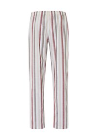 Katoenen pyjamabroek met verticale strepen in wit, rood en grijs. Elastische tailleband, losse pasvorm en lichtgewicht stof.