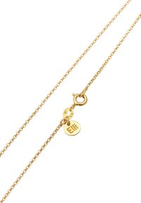 Goudkleurige kettinghalsketting, met een kleine ronde hanger gemerkt "Elli" en een veilige kreeftsluiting.