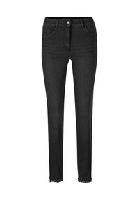 Zwarte slim-fit jeans met voorzakken, knoopsluiting, riemlussen en kantafwerking aan de enkelzoom.