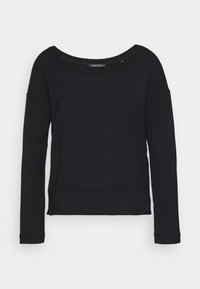 Felpa nera a maniche lunghe con ampio scollo, spalle scese e polsini a costine. Realizzata in tessuto morbido e liscio con una vestibilità rilassata.