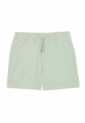 Lysegrønne badeshorts i glat stof med elastisk taljebånd, snøre og sidelommer.