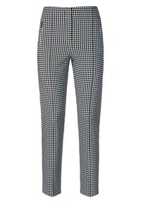 Pantalons à carreaux vichy noir et blanc avec une coupe slim, dotés de poches latérales et d'une texture de tissu lisse. Taille mi-haute, design ajusté.