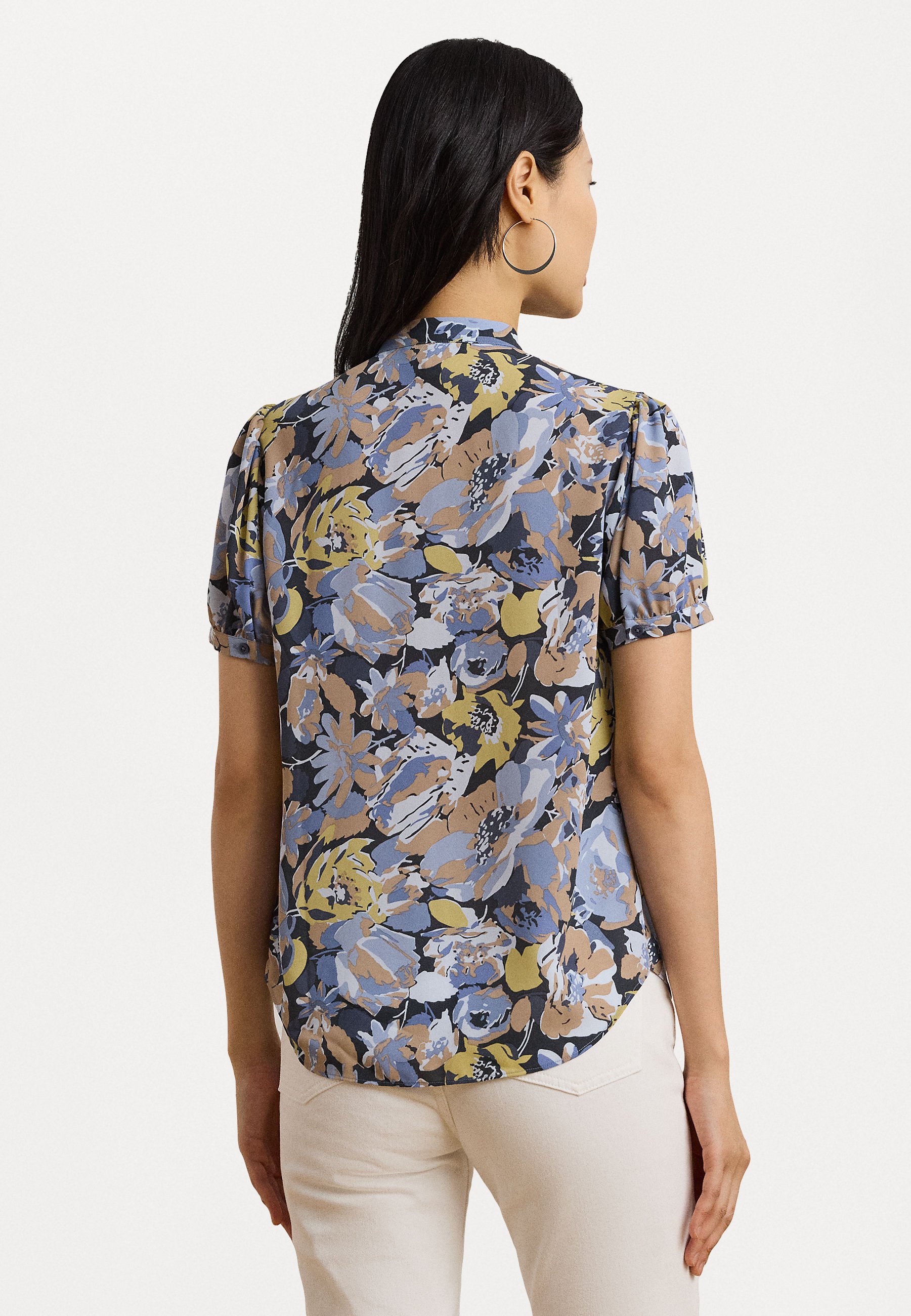 売れ筋商品|||ラルフローレン シャツ レディース トップス FLORAL ETTE PUFF SLEEVE SHIRT - Blouse - blue/multi-colored Lauren Ralph Lauren FLORAL GEORGETTE PUFF SLEEVE SHIRT