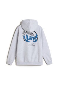 Felpa grigia con cappuccio regolabile, design grafico con testo nero e blu e un motivo di serpente sul retro. Realizzata in morbido materiale per felpe.