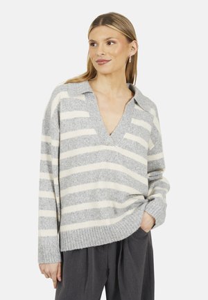V-NECK STRIPED WITH COLLAR - Strickpullover - grey
