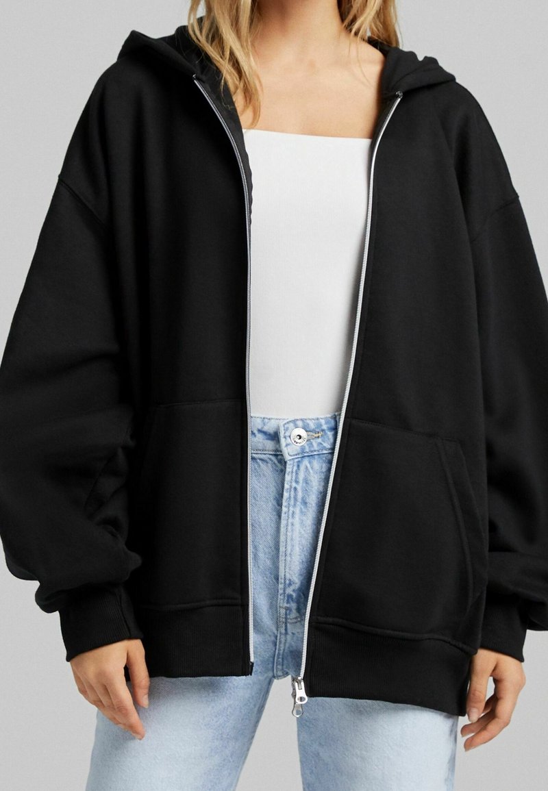 Bershka Felpa con zip - black