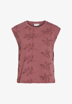 Ärmelloses Top in staubigem Rosé mit rundem Ausschnitt und dezentem floralen Stickmuster überall, gefertigt von der Marke VILA.
