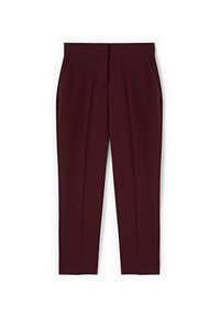 Bordeauxkleurige broek met een op maat gemaakte uitstraling, voorzien van zijzakken, een gladde textuur en een vlakke front met plooien langs de benen.