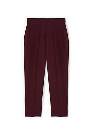 Bordeauxkleurige broek met een op maat gemaakte uitstraling, voorzien van zijzakken, een gladde textuur en een vlakke front met plooien langs de benen.