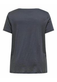 Donkergrijze T-shirt met korte mouwen en een ronde halslijn, gemaakt van een gladde stof. Eenvoudig ontwerp met een rechte snit en geen extra versieringen.