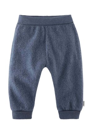 Zachte marineblauwe peuterbroek met elastische tailleband en boorden, gemaakt van gestructureerde fleece-stof voor warmte en comfort.