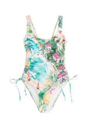 REGULAR FIT - RUCHED TUMMY CONTROL SCOOP - Badedragt - blue pink scenic print
