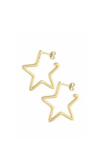 Orecchini a cerchio a forma di stella in metallo dorato, con un contorno audace e una superficie liscia, dotati di una chiusura sicura per una facile indossabilità.