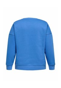 Sudadera azul con cuello redondo, mangas largas y puños de canalé. Fabricada con un material suave de textura lisa y un corte relajado.