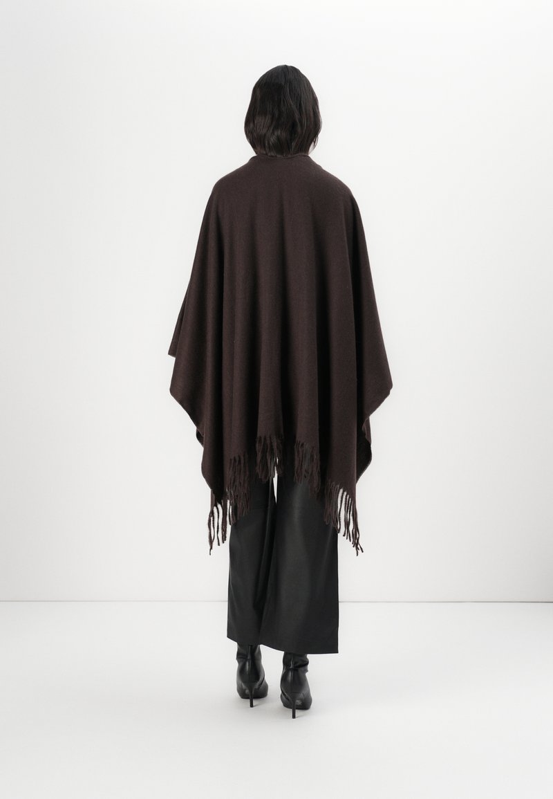 JFAN Women's Winter Hooded Poncho - Elegant Cape with Fringes, Knitted Capes, Cashmere, Orange