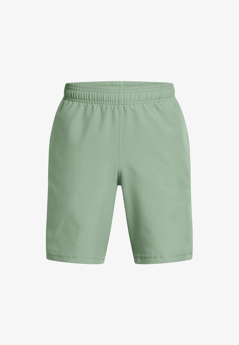 Lichtgroene sportshorts met een elastische tailleband, een gladde textuur en een knielange snit. Geen zakken of zichtbare accenten.