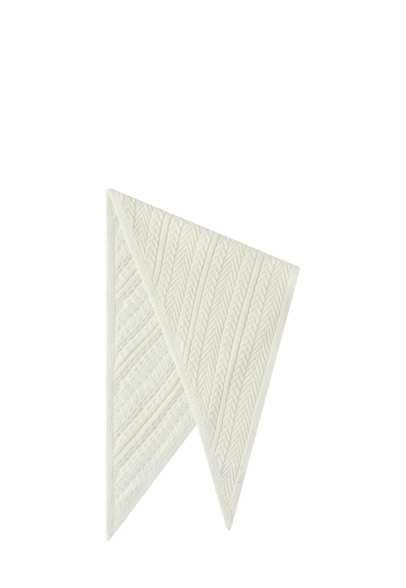 Witte driehoekige textiel met een gestructureerd patroon, gekenmerkt door ribbelige en golvende ontwerpen. Zacht materiaal met een gladde afwerking.