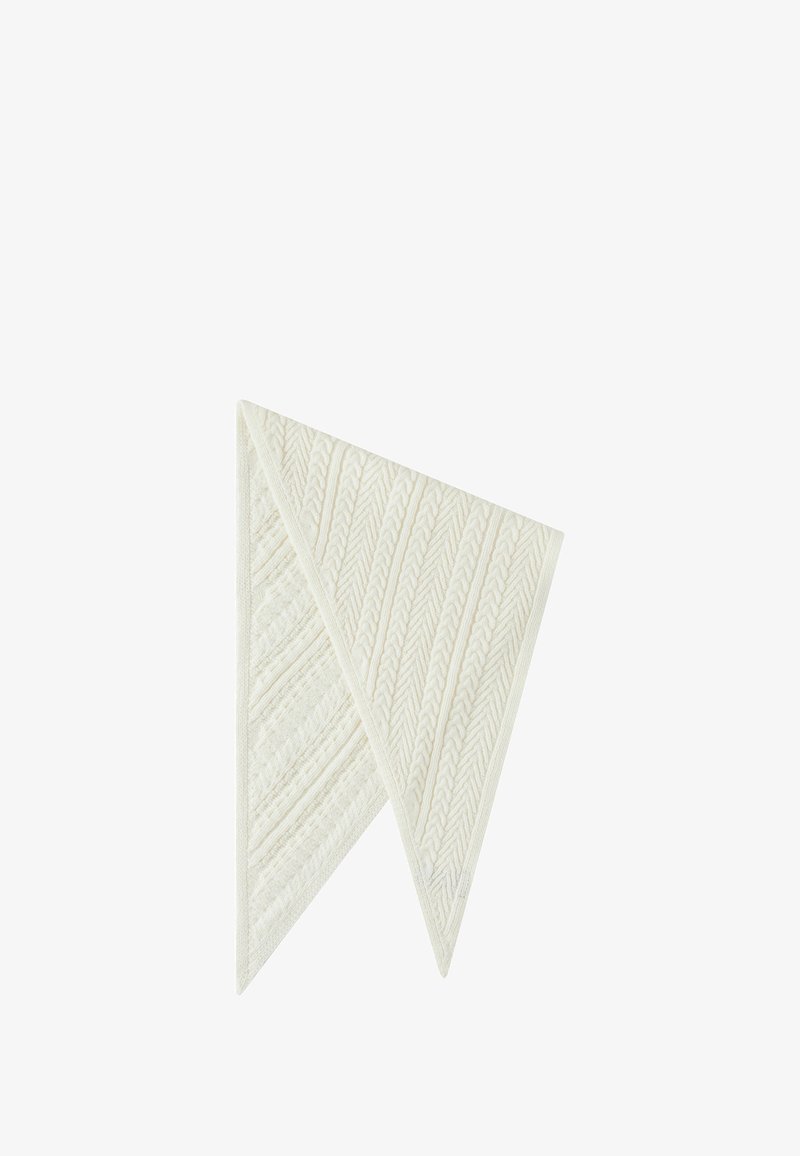 Witte driehoekige textiel met een gestructureerd patroon, gekenmerkt door ribbelige en golvende ontwerpen. Zacht materiaal met een gladde afwerking.